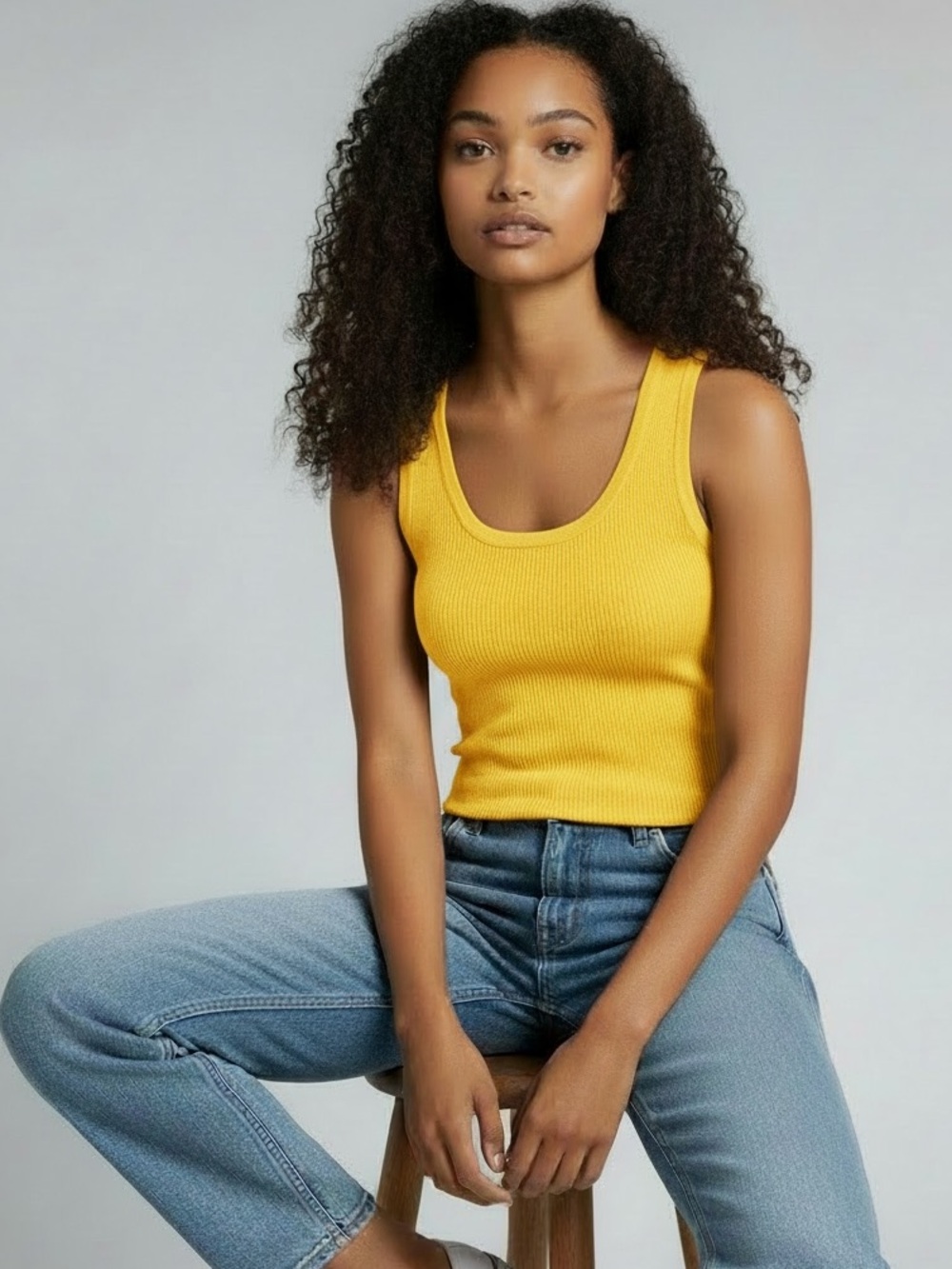 Elie Tahari Yellow Ribbed Scoop Tank